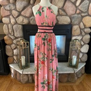Express Coral Floral Cutout Maxi Dress Size S NWT